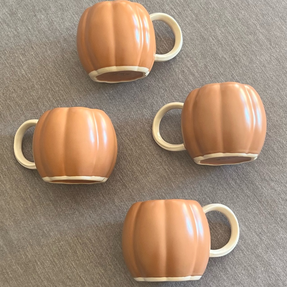 West Elm Orange and Cream Pumpkin Mugs Set